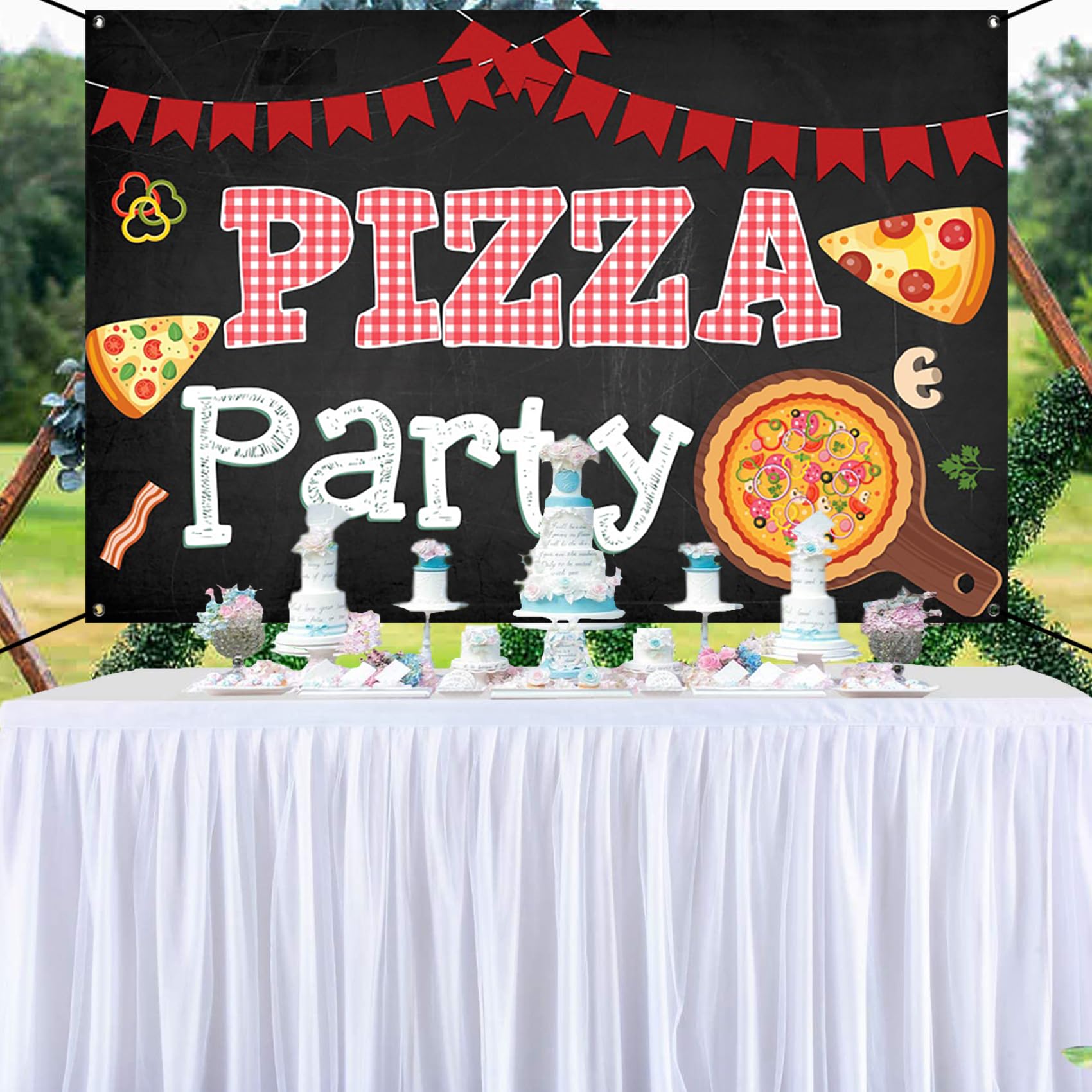 Renaiss 6x3.6ft Pizza Party Banner Blackboard Pizza Party Decorations Kids Cooking Theme Birthday Party Supplies Red Black Pizza Themed Newborn Baby Shower Large Yard Sign Pizzeria Party Backdrop - Image 4