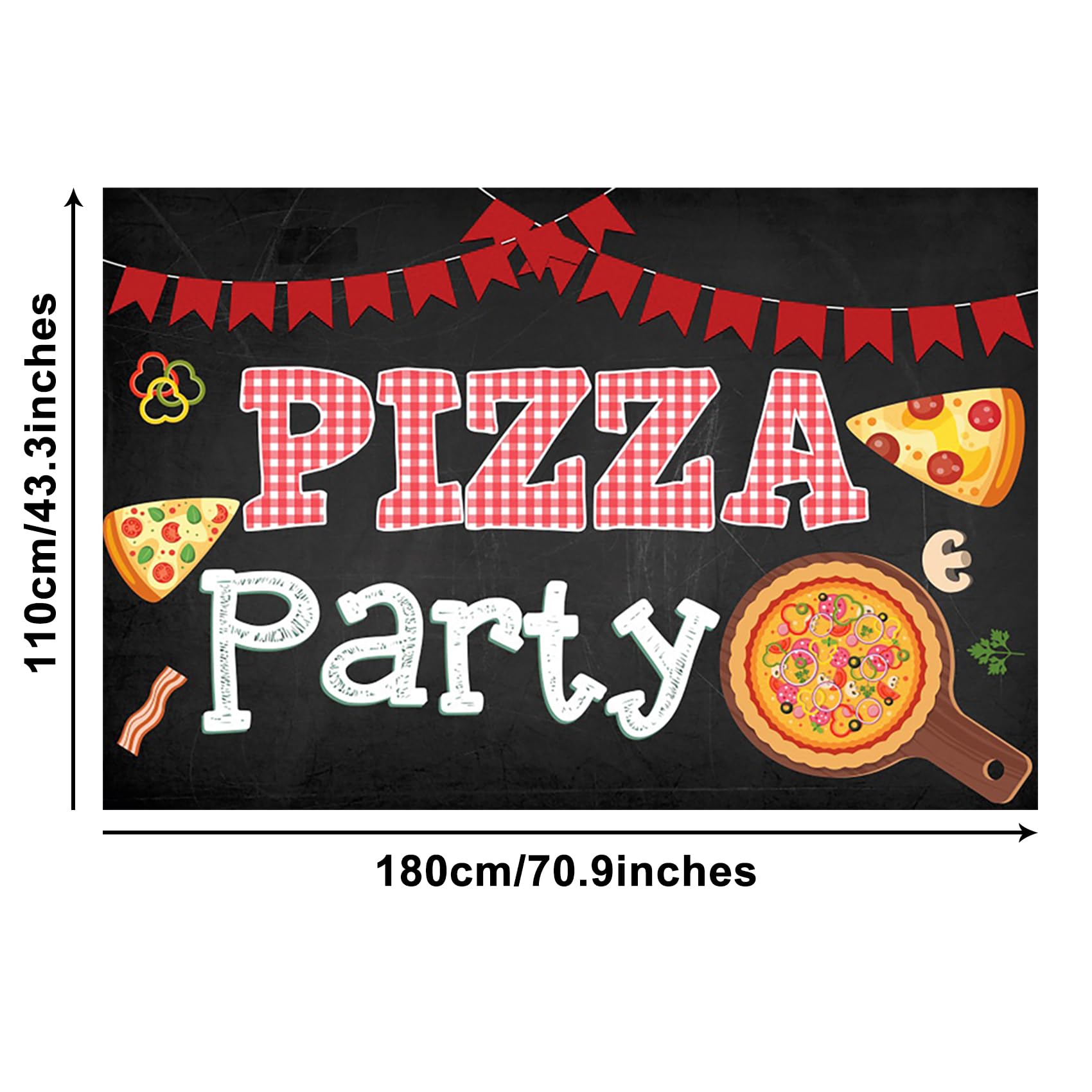 Renaiss 6x3.6ft Pizza Party Banner Blackboard Pizza Party Decorations Kids Cooking Theme Birthday Party Supplies Red Black Pizza Themed Newborn Baby Shower Large Yard Sign Pizzeria Party Backdrop - Image 5