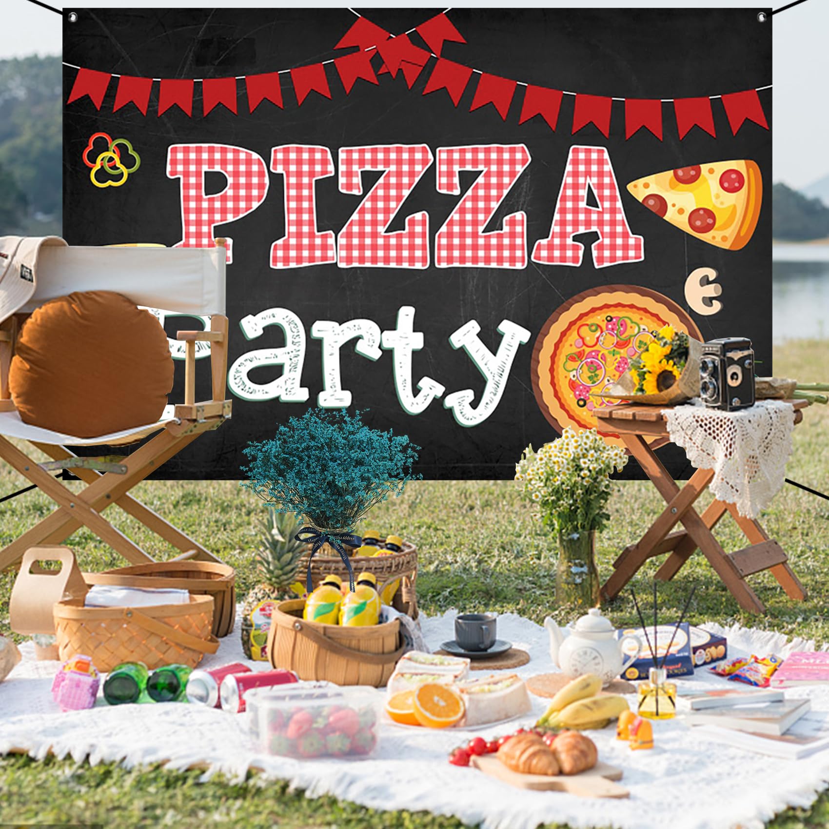 Renaiss 6x3.6ft Pizza Party Banner Blackboard Pizza Party Decorations Kids Cooking Theme Birthday Party Supplies Red Black Pizza Themed Newborn Baby Shower Large Yard Sign Pizzeria Party Backdrop - Image 7