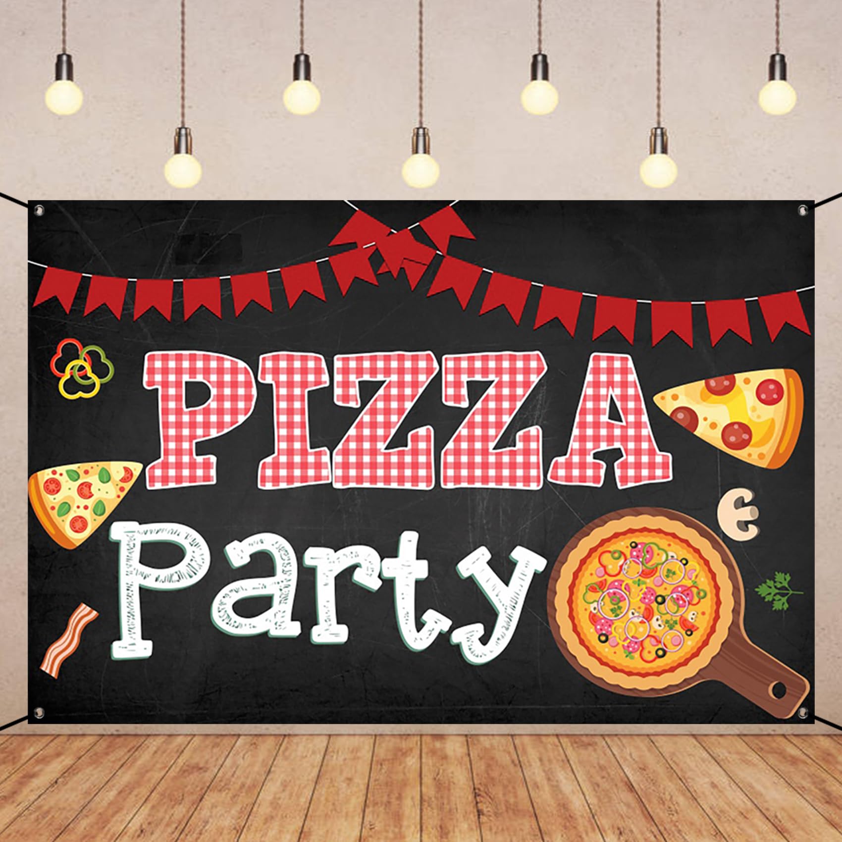 Renaiss 6x3.6ft Pizza Party Banner Blackboard Pizza Party Decorations Kids Cooking Theme Birthday Party Supplies Red Black Pizza Themed Newborn Baby Shower Large Yard Sign Pizzeria Party Backdrop - Image 9