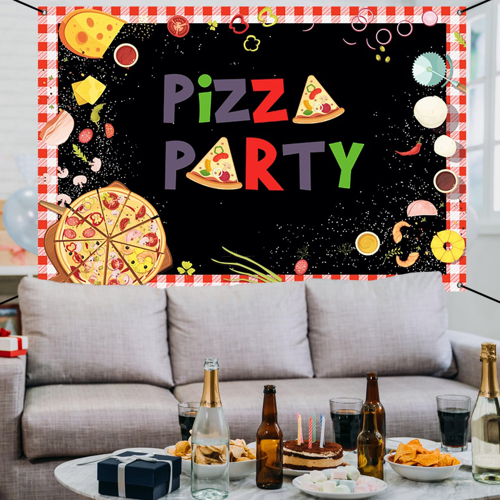 Renaiss 6x3.6ft Pizza Party Banner Kids Cooking Theme Birthday Party Decoration Red and Black Pizza Baby Shower Birthday Newborn Welcome Party Background Cooking Delicious Food Theme Party Yard Sign - Image 6