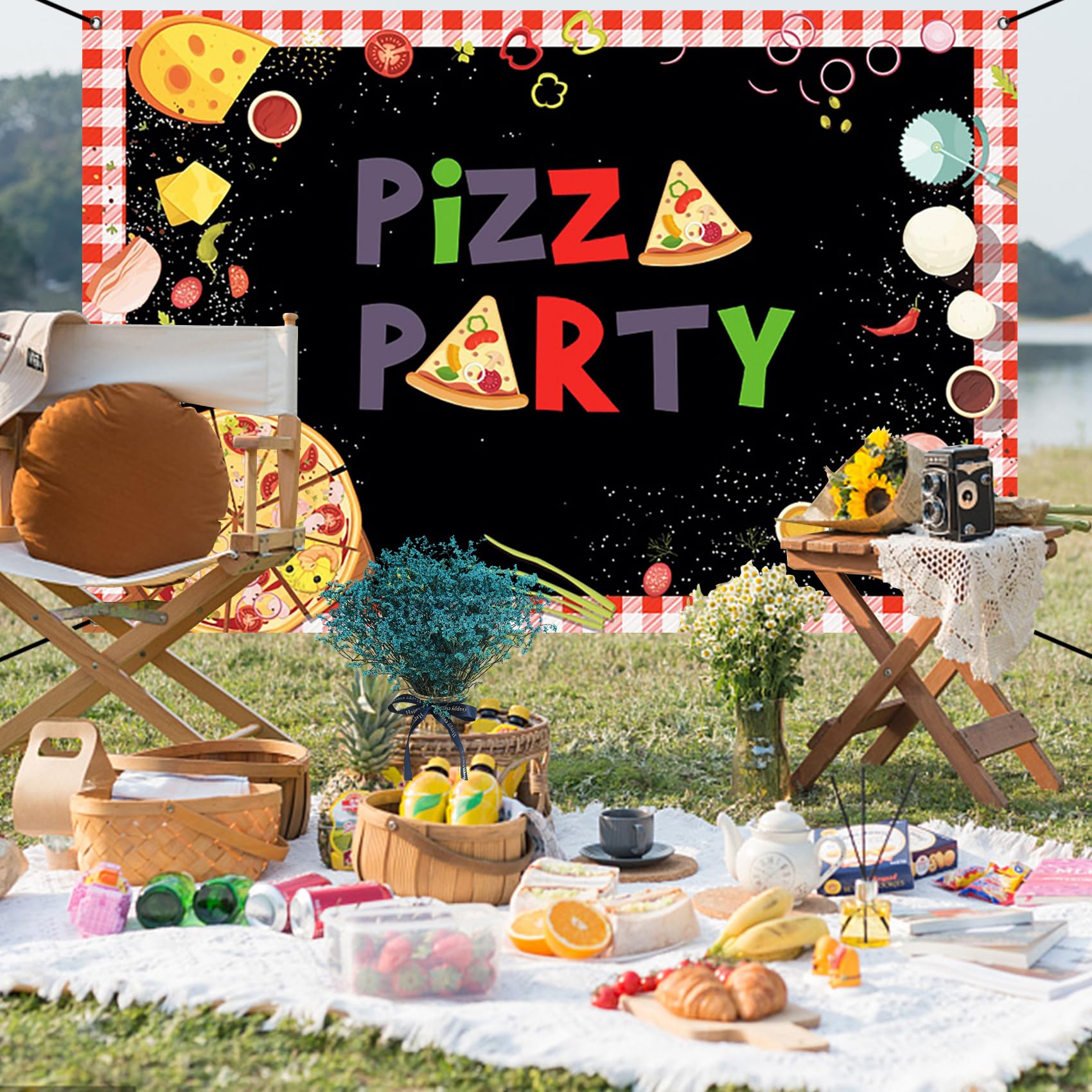Renaiss 6x3.6ft Pizza Party Banner Kids Cooking Theme Birthday Party Decoration Red and Black Pizza Baby Shower Birthday Newborn Welcome Party Background Cooking Delicious Food Theme Party Yard Sign - Image 7