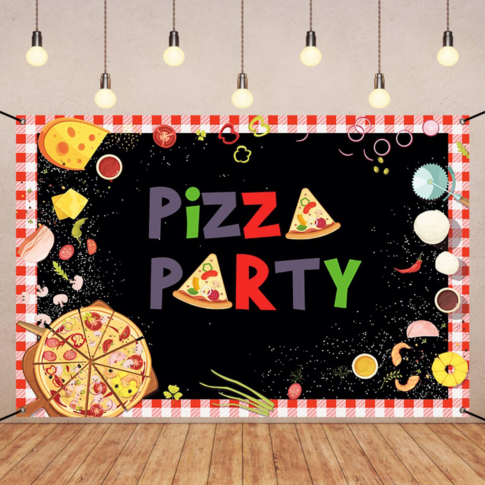Renaiss 6x3.6ft Pizza Party Banner Kids Cooking Theme Birthday Party Decoration Red and Black Pizza Baby Shower Birthday Newborn Welcome Party Background Cooking Delicious Food Theme Party Yard Sign - Image 9