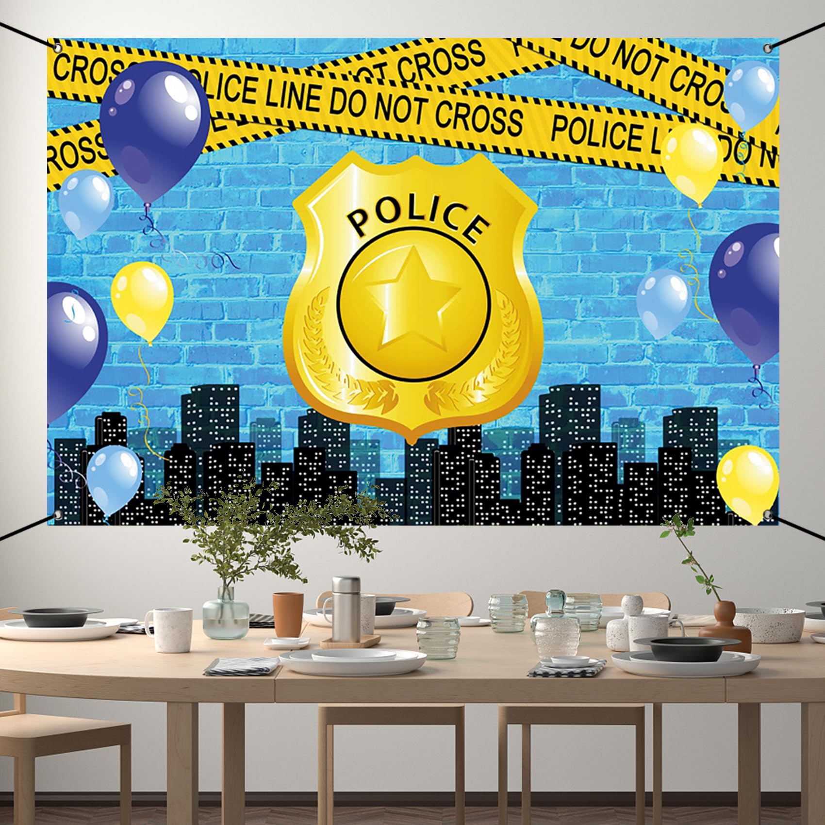 Renaiss 6x3.6ft Police Banner - Blue Brick Wall Party Decoration Warning Tape Background for Kids Birthday Yard Sign - Image 3