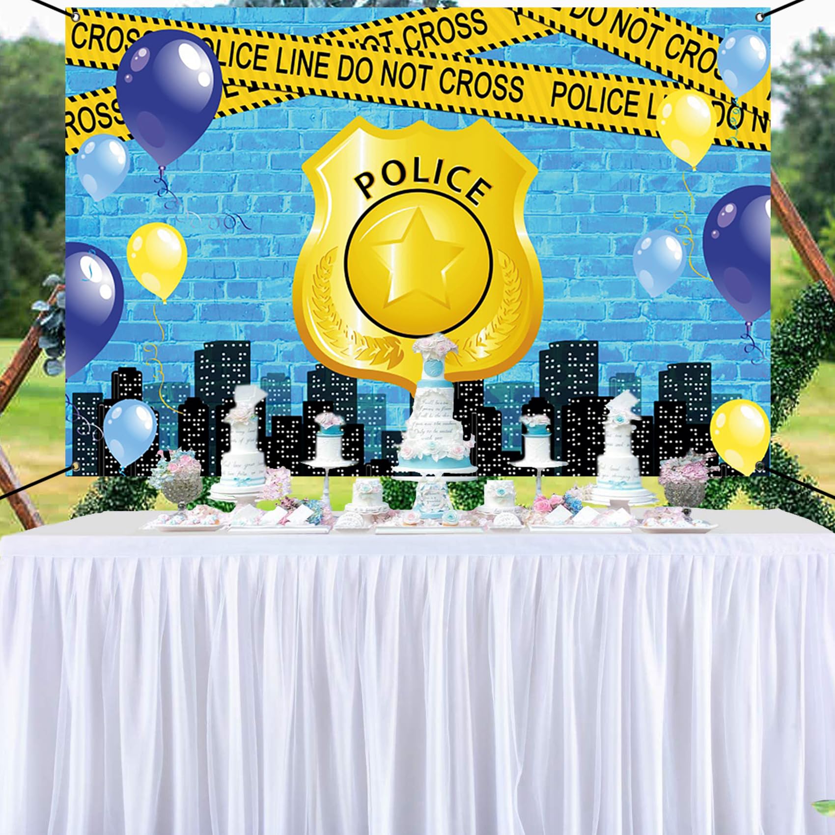 Renaiss 6x3.6ft Police Banner - Blue Brick Wall Party Decoration Warning Tape Background for Kids Birthday Yard Sign - Image 4