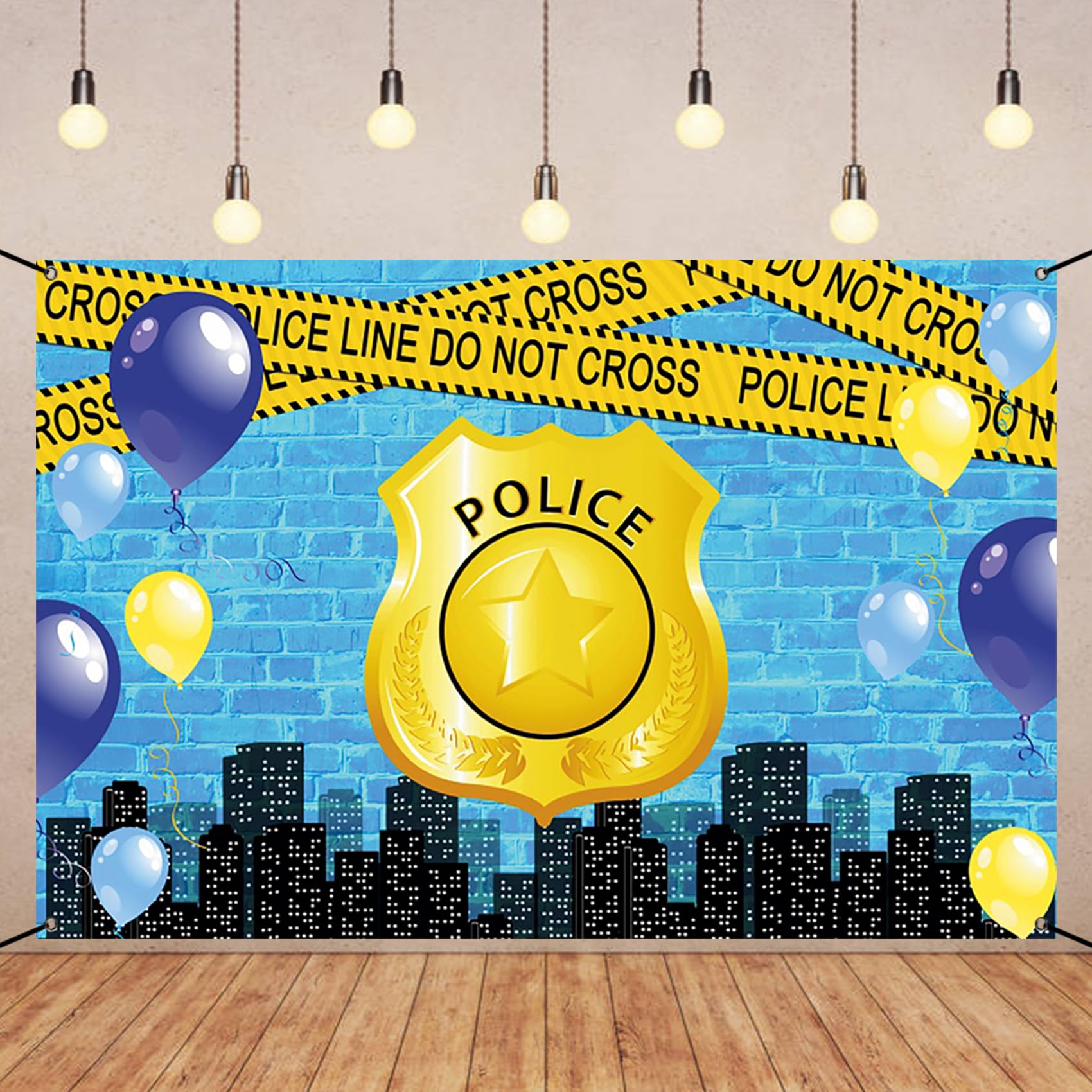 Renaiss 6x3.6ft Police Banner - Blue Brick Wall Party Decoration Warning Tape Background for Kids Birthday Yard Sign - Image 7