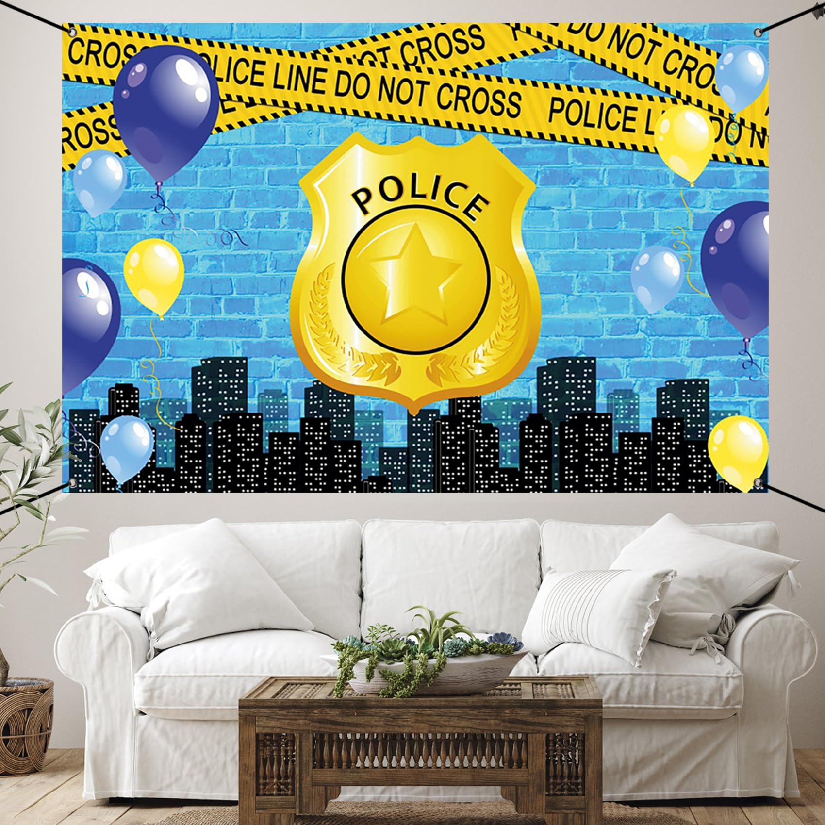 Renaiss 6x3.6ft Police Banner - Blue Brick Wall Party Decoration Warning Tape Background for Kids Birthday Yard Sign - Image 8