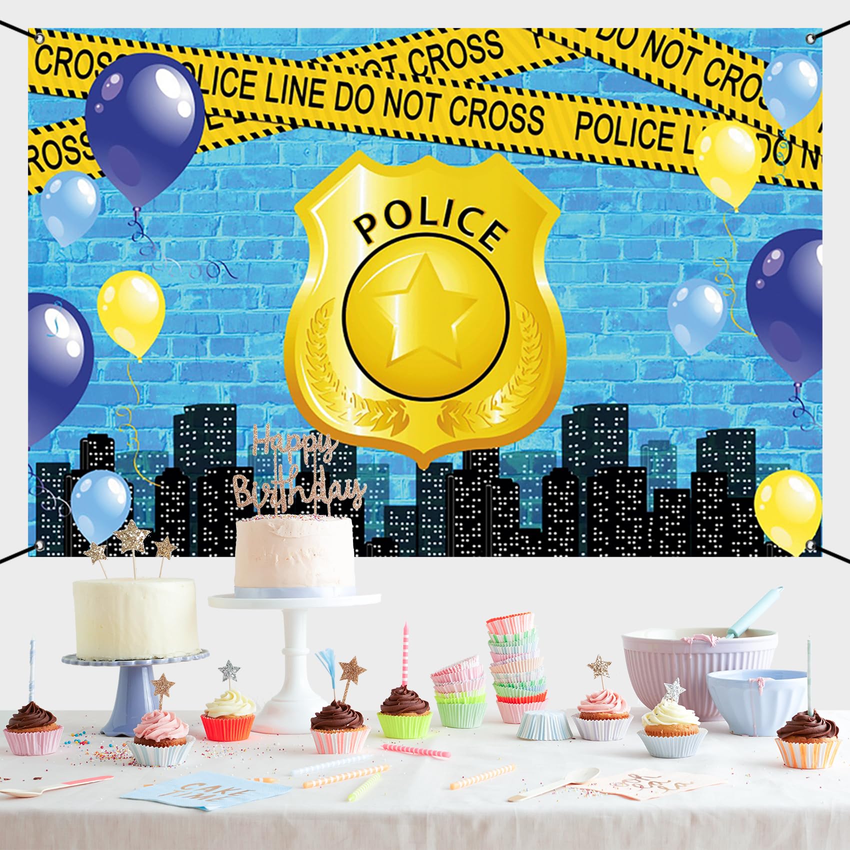 Renaiss 6x3.6ft Police Banner - Blue Brick Wall Party Decoration Warning Tape Background for Kids Birthday Yard Sign - Image 9