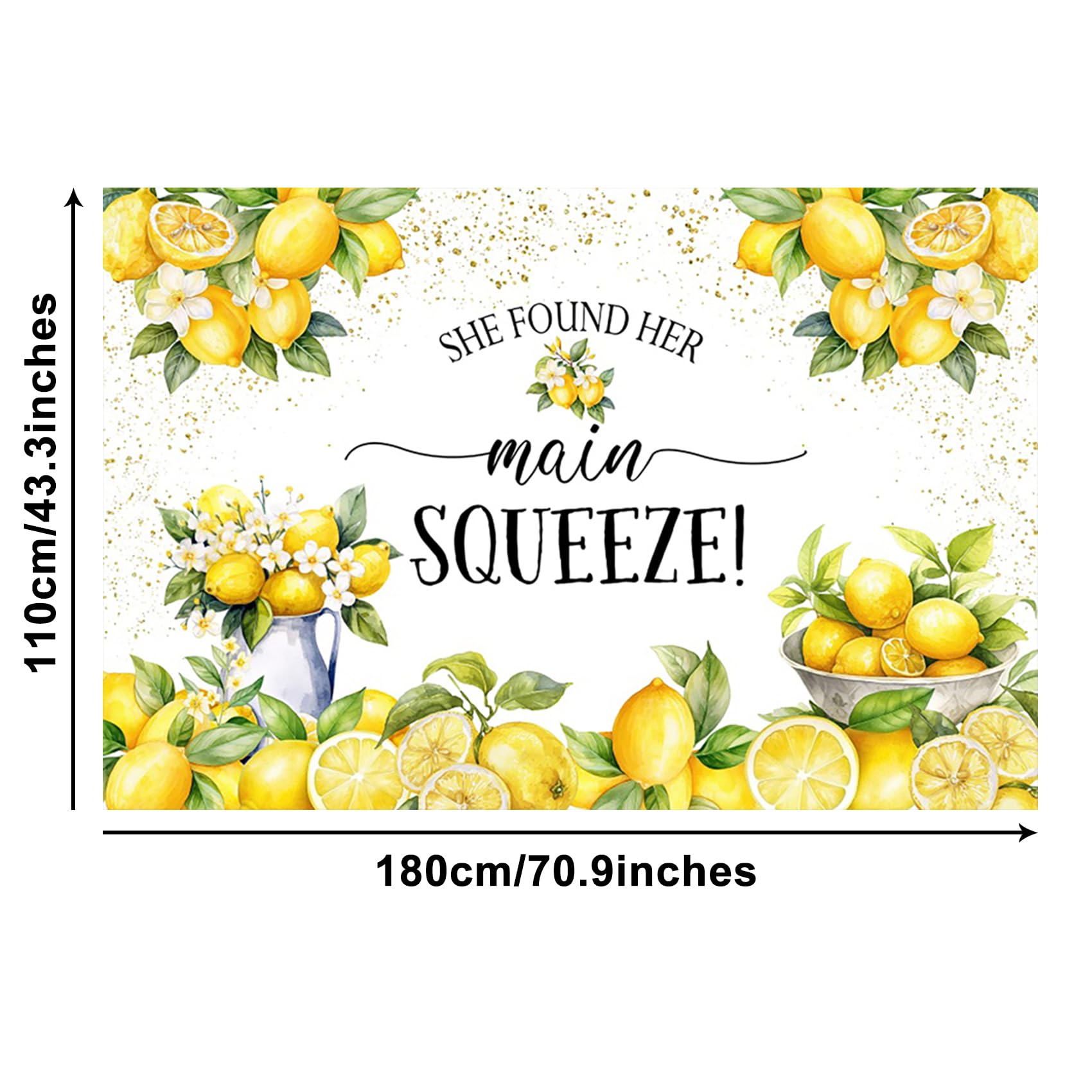 Renaiss 6x3.6ft She Found Her Main Squeeze Banner Lemon Themed Bridal Shower Party Decoration Lemonade Bachelorette Hanging Backdrop Green Lemon Bride to Be Wedding Engagement Party Cake Table Banner - Image 6