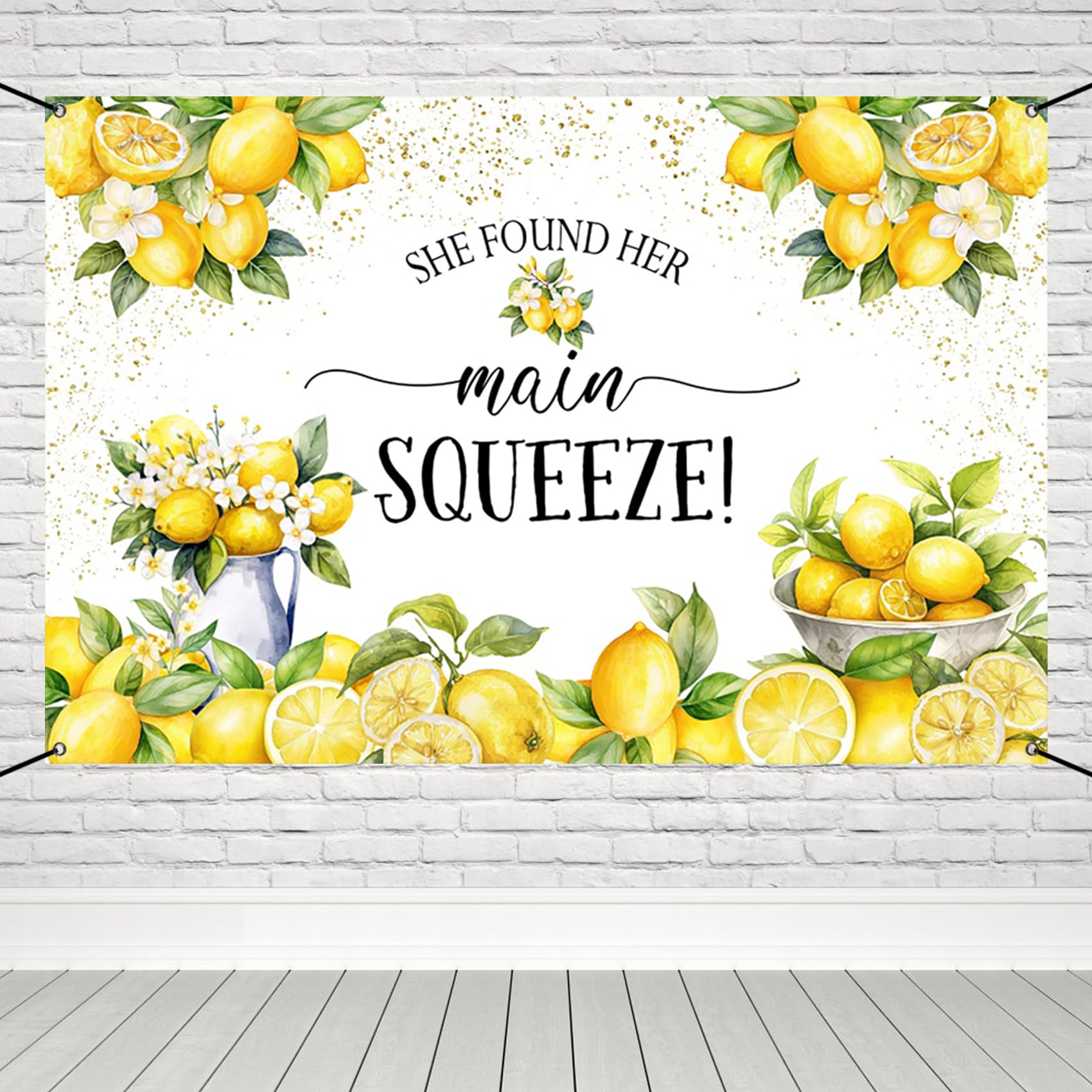 Renaiss 6x3.6ft She Found Her Main Squeeze Banner Lemon Themed Bridal Shower Party Decoration Lemonade Bachelorette Hanging Backdrop Green Lemon Bride to Be Wedding Engagement Party Cake Table Banner - Image 7