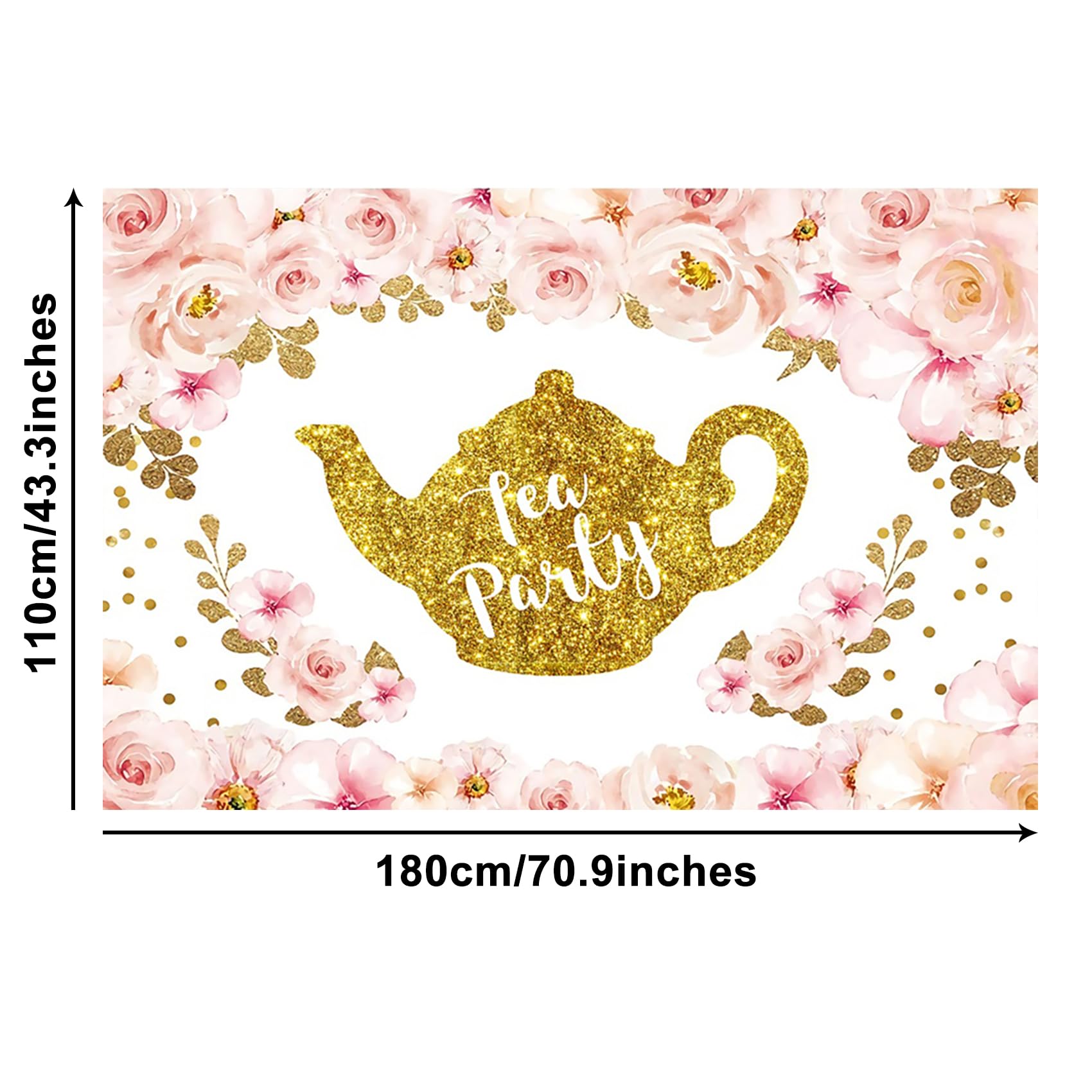 Renaiss 6x3.6ft Tea Party Banner Tea Party Theme Bridal Shower Decoration Pink Gold Glittering Teapot Tea Party Hanging Backdrop Princess Wonderland Tea Party Theme Birthday Baby Shower Yard Sign - Image 5