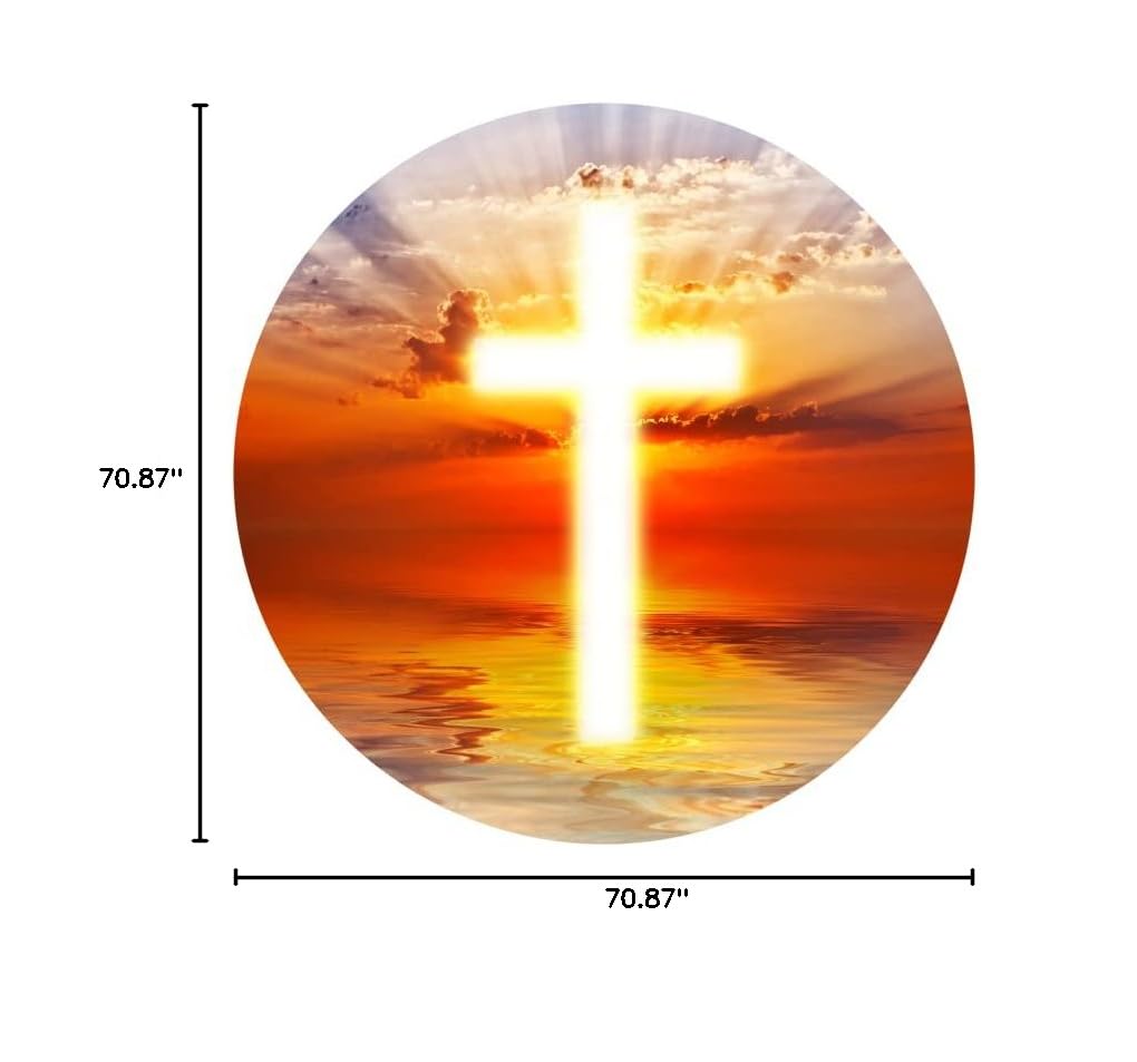 Renaiss 6x6ft Holy Light Heaven Cross Round Backdrop Cover Red Clouds Gold Sea Paradise Crucifix Easter Circle Photography Background Christian Party Decors Church Event Arch Photo Booth Props - Image 8