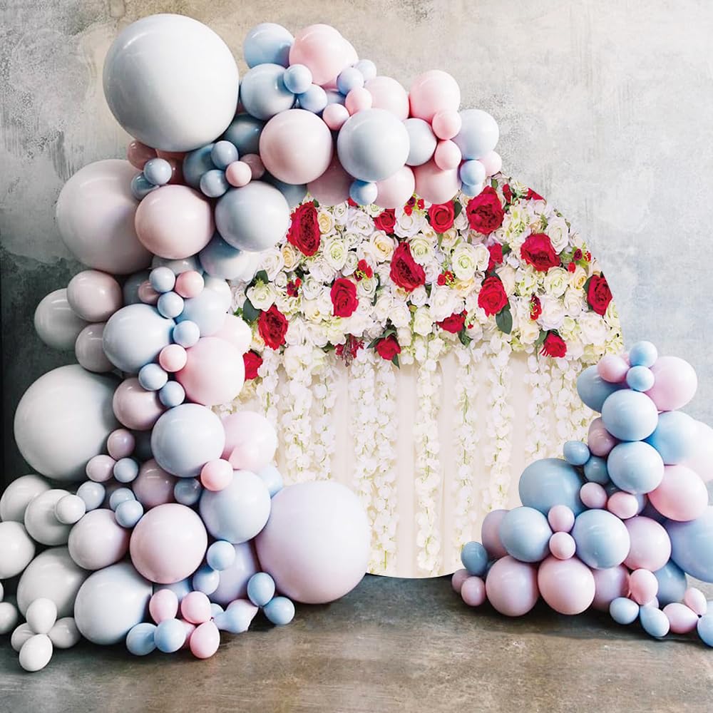 Renaiss 6x6ft Red White Rose Round Backdrop Covers White Chiffon Curtain Floral Stage Scene Flowers Circle Photography Background Bridal Baby Shower Wedding Birthday Party Decor Photo Booth Props - Image 3