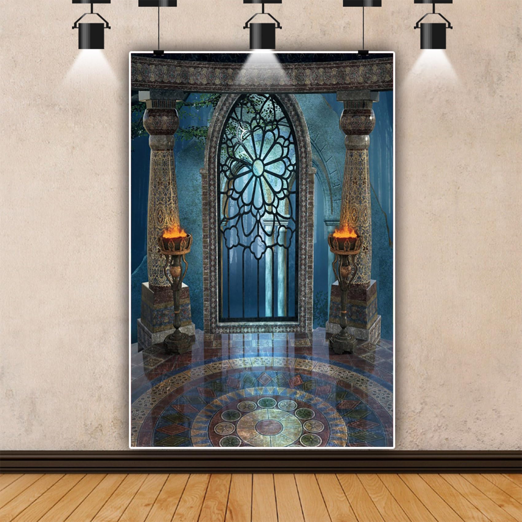Renaiss 6x8ft Medieval Castle Backdrop for Photoshoot Portrait Pillar Torch Gothic Stone Tower Ancient Old Fortress Interior Photography Background Halloween Party Decor Wallpaper Photo Studio Props - Image 3