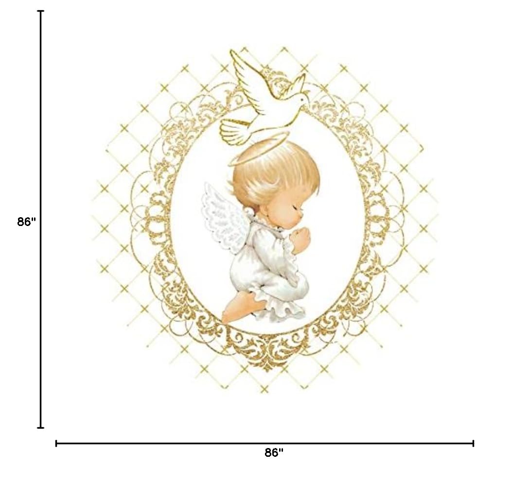 Renaiss 7.2x7.2ft Baby Angel Round Backdrop Cover Pigeon Glittering Garland Little Angel Circle Photography Background Baby Shower Baptism First Holy Communion Birthday Party Decor Photo Booth Props - Image 8
