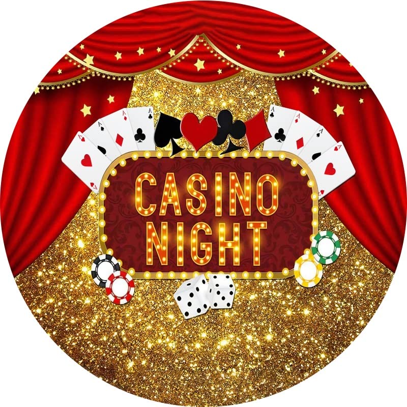 Renaiss 7.2x7.2ft Casino Night Round Backdrop Cover Las Vegas Gold Glittering Circle Photography Background Poker Dice Red Curtains Dress-Up Prom Casino Birthday Party Decors Arch Photo Booth Props - Image 4