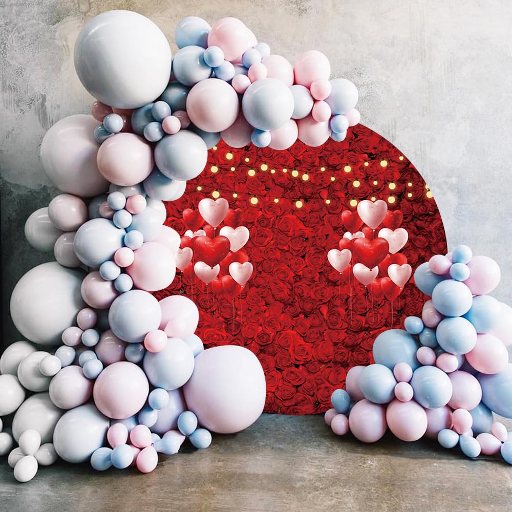 Renaiss 7.2x7.2ft Red Rose Flowers Round Backdrop Cover Love Heart Valentine's Day Mother's Day Circle Photography Background Bridal Shower Wedding Girls Birthday Party Decor Arch Photo Booth Props - Image 3