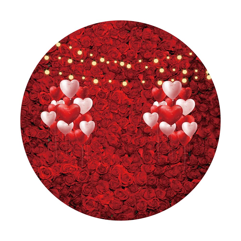 Renaiss 7.2x7.2ft Red Rose Flowers Round Backdrop Cover Love Heart Valentine's Day Mother's Day Circle Photography Background Bridal Shower Wedding Girls Birthday Party Decor Arch Photo Booth Props - Image 5