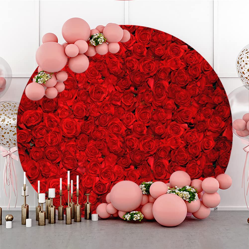 Renaiss 7.2x7.2ft Red Rose Round Backdrop Cover Rose Flowers Wall Wedding Circle Photography Background Bridal Shower Baby Shower Girls Birthday Party Decors Valentine's Day Arch Photo Booth Props - Image 3