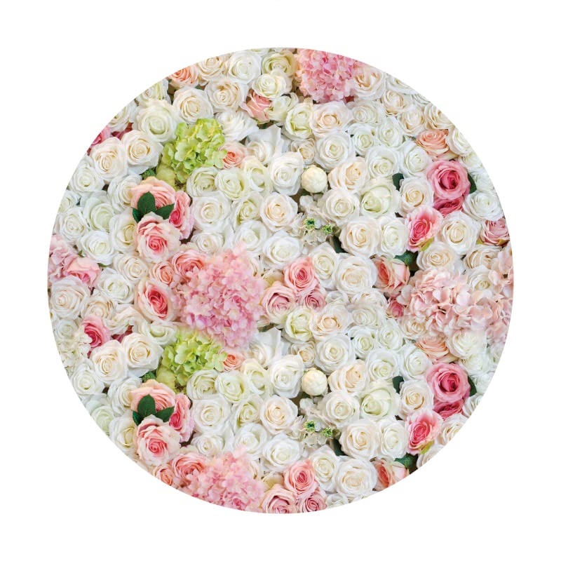 Renaiss 7.2x7.2ft White Pink Rose Round Backdrop Cover Flowers Wedding Bridal Shower Circle Photography Background Mother's Day Valentine's Day Girls Birthday Party Decor Floral Arch Photo Booth Props - Image 4