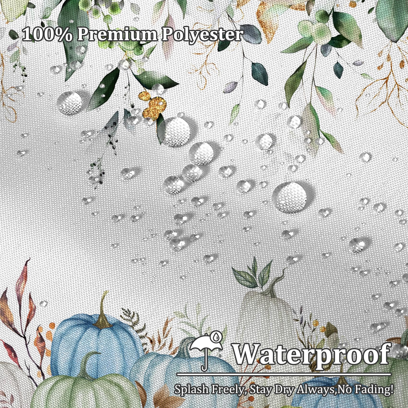 Renaiss 72 x 78 Inch Fall Pumpkin Shower Curtain Sets Green Golden Autumn Leaves Thanksgiving Decorative Bath Shower Curtain for Bathroom Polyester Fabric Waterproof Bathroom Curtain with 12 Hooks - Image 3