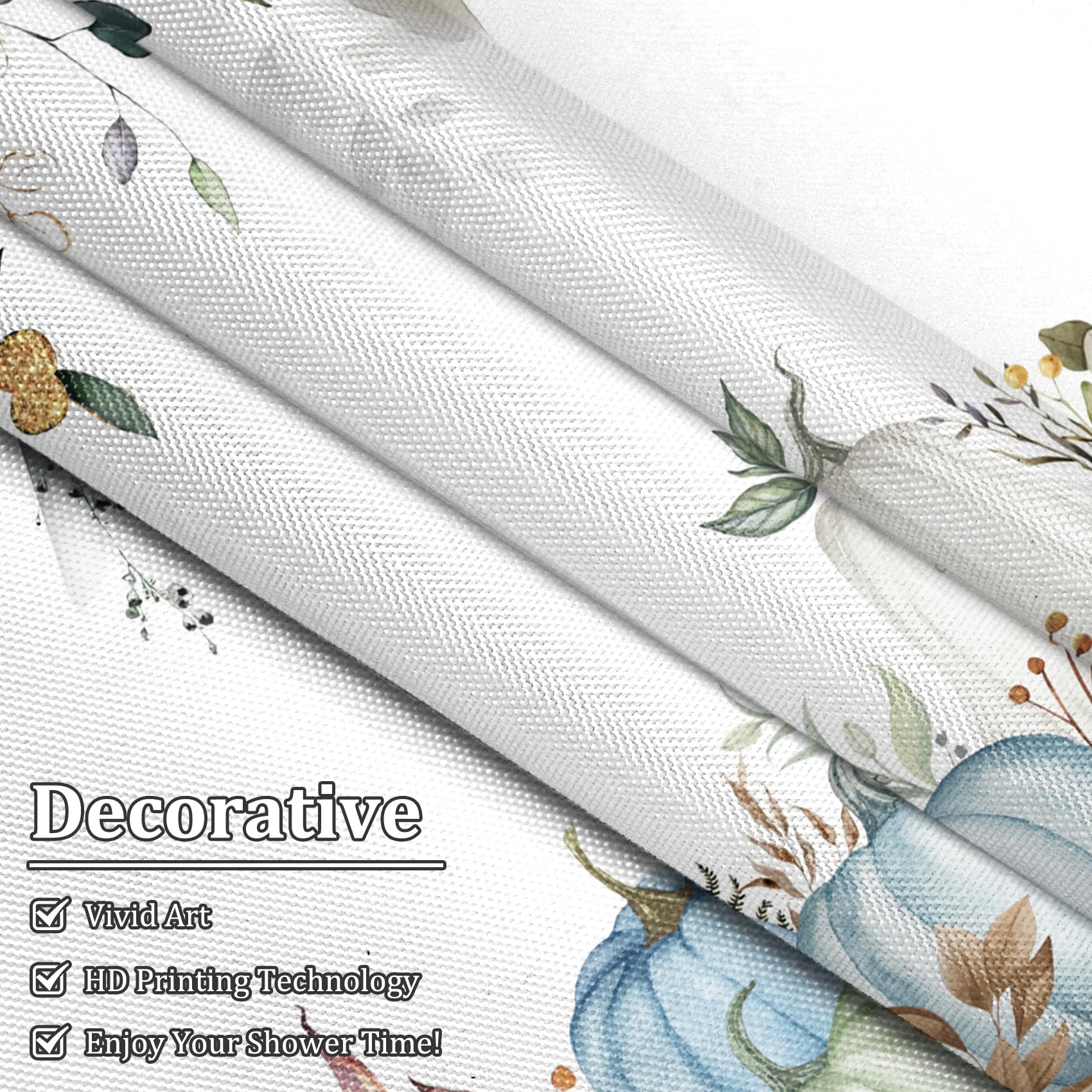 Renaiss 72 x 78 Inch Fall Pumpkin Shower Curtain Sets Green Golden Autumn Leaves Thanksgiving Decorative Bath Shower Curtain for Bathroom Polyester Fabric Waterproof Bathroom Curtain with 12 Hooks - Image 4