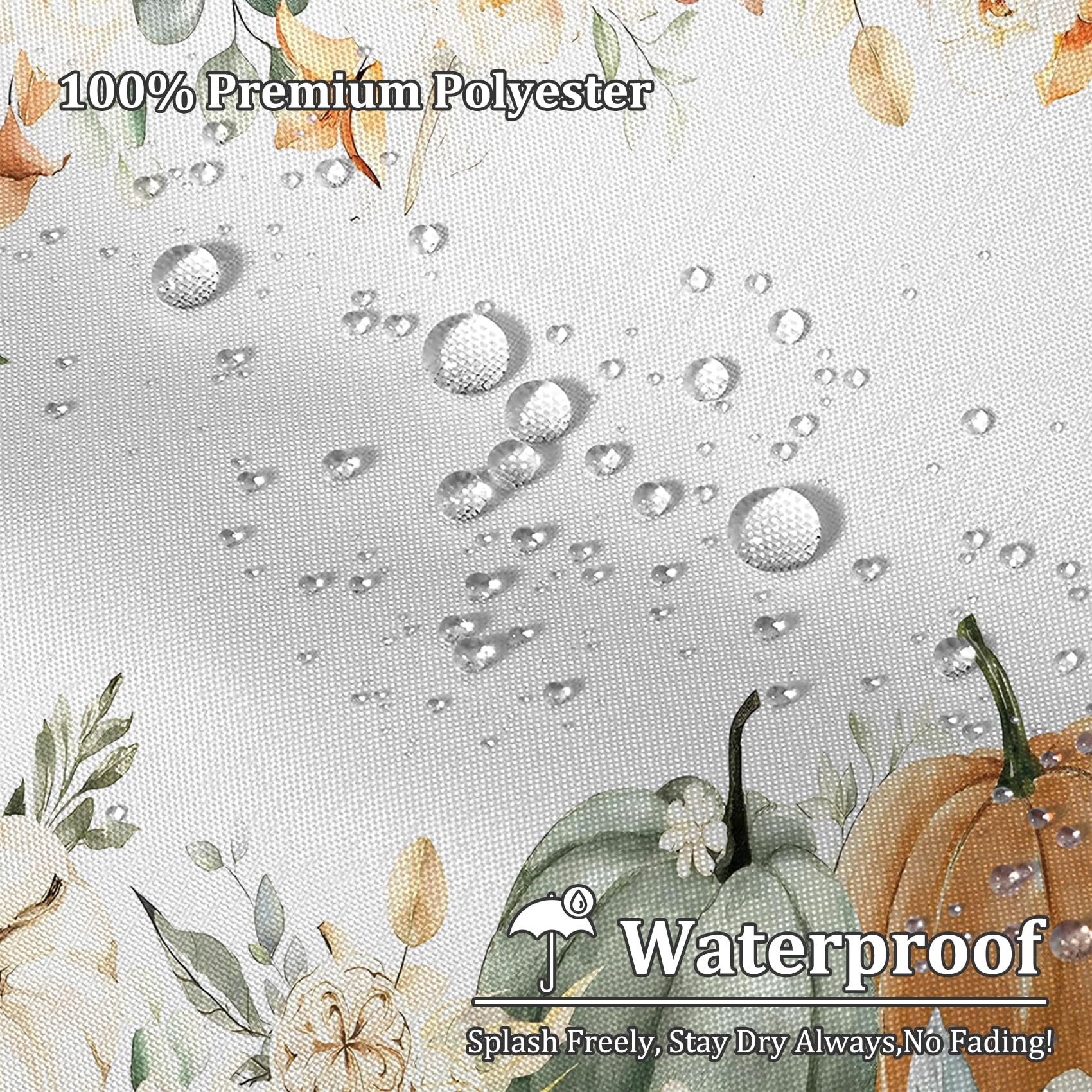 Renaiss 72 x 84 Inch Fall Pumpkins Floral Shower Curtain Farmhouse Autumn Eucalyptus Leaf Flower Botanical Harvest Thanksgiving Bathtubs Crtains Decor for Bathroom Set Fabric Waterproof with Hooks - Image 3