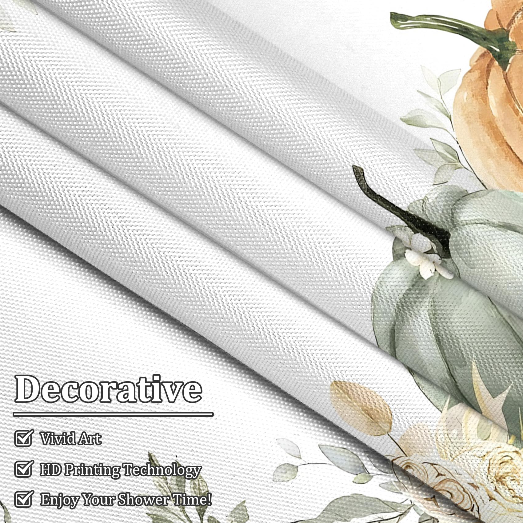 Renaiss 72 x 84 Inch Fall Pumpkins Floral Shower Curtain Farmhouse Autumn Eucalyptus Leaf Flower Botanical Harvest Thanksgiving Bathtubs Crtains Decor for Bathroom Set Fabric Waterproof with Hooks - Image 4