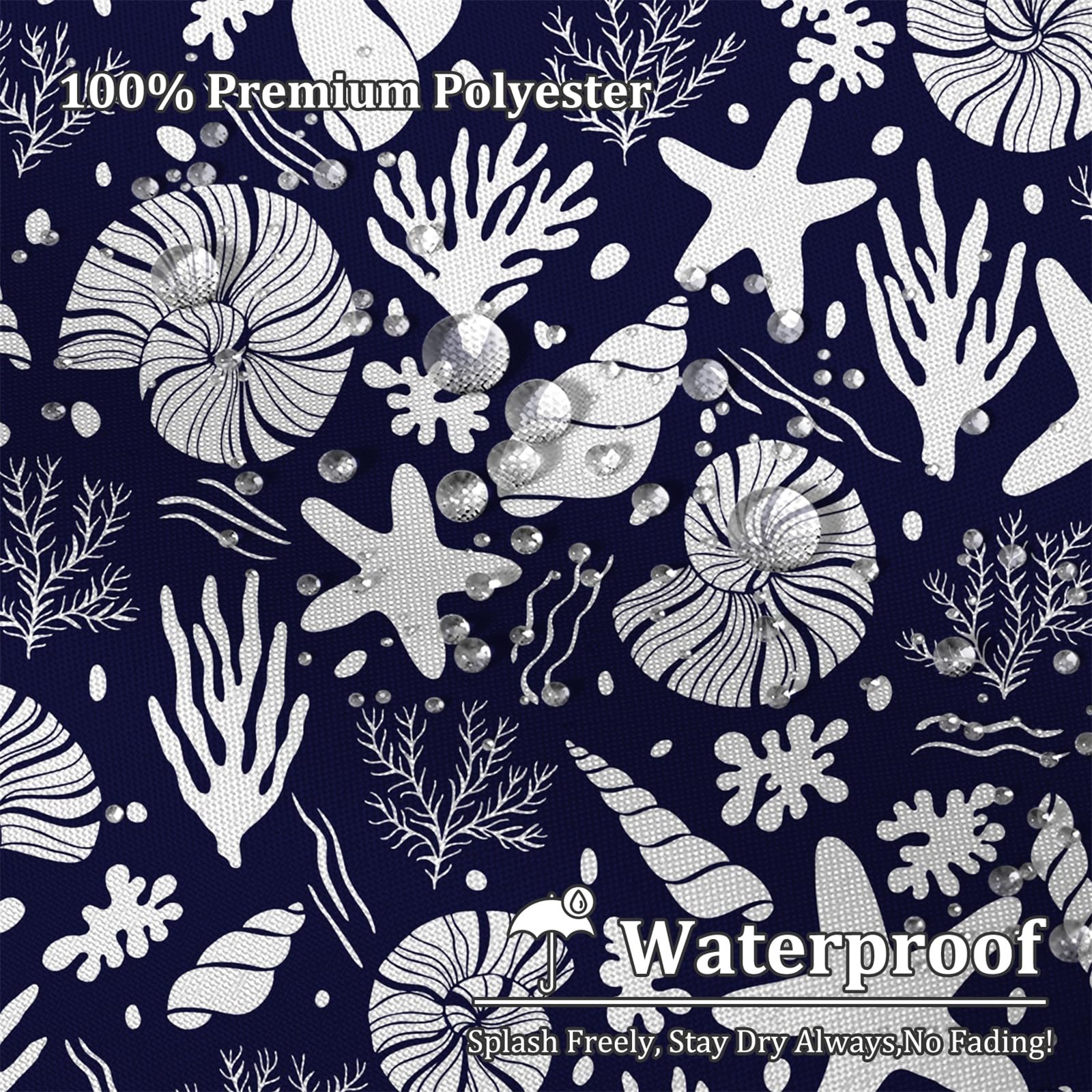 Renaiss 72 x 78 Inch Starfish Seashells Shower Curtain Coral Conch Nautical Oncean Beach Summer Bathroom Decor Curtain Nautical Marine Theme Waterproof Fabric Machine Washable with 12 Hooks Navy Blue - Image 3