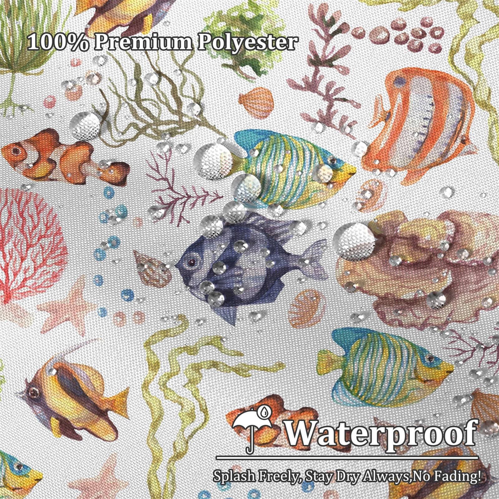 Renaiss 72 x 78 Inch Under The Sea Ocean Fish Shower Curtain for Kids Cartoon Fish Underwater Coral Animals Shower Curtains Sets Bathroom Decor Sea World Dolphin Turtle Waterproof Fabric with 12 Hooks - Image 3