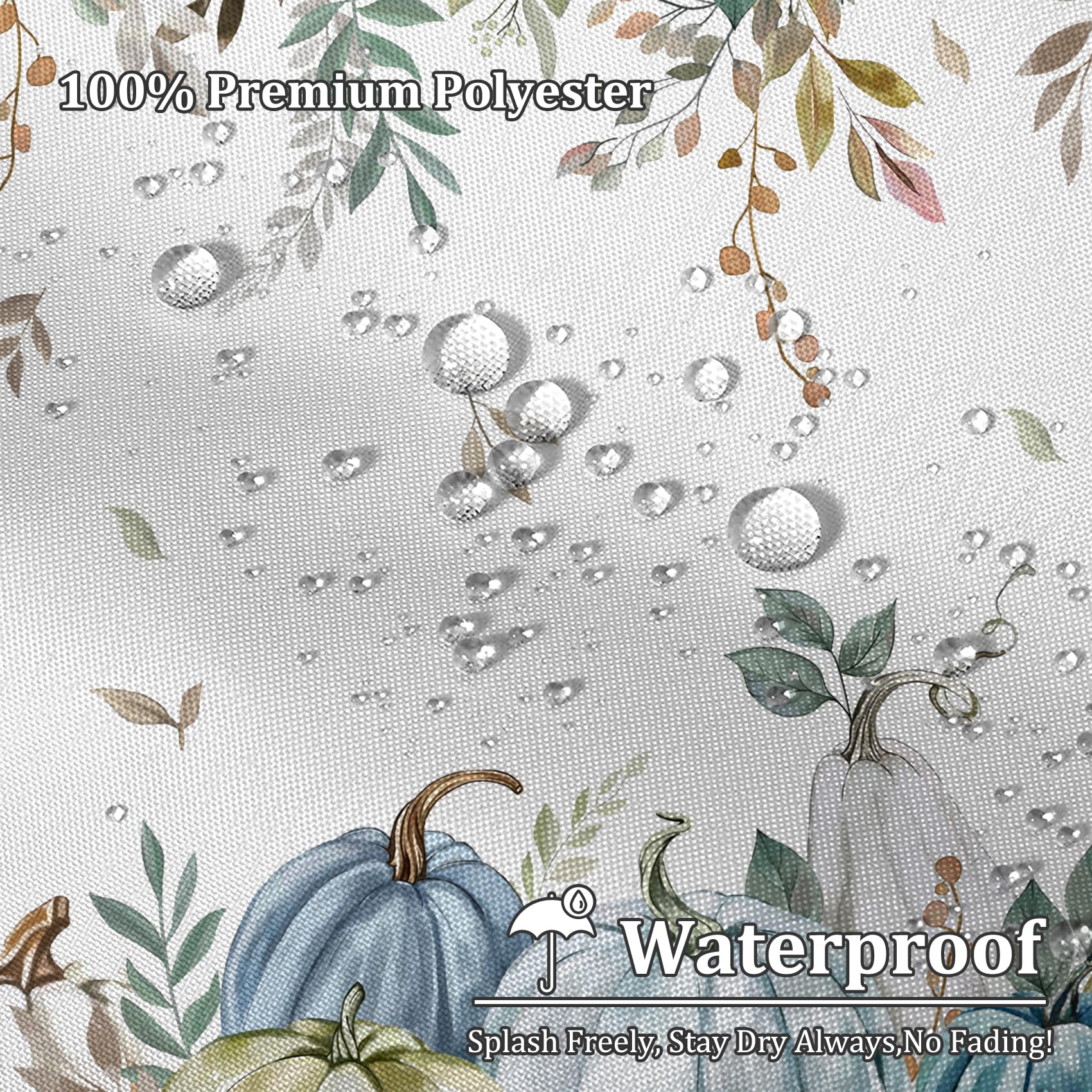 Renaiss 72 x 84 Inch Blue Pumpkin Shower Curtain Autumn Eucalyptus Leaves Thanksgiving Fall Bathroom Decorative Curtain Polyester Fabric Waterproof Bathroom Curtain with 12 Plastic Hooks - Image 3