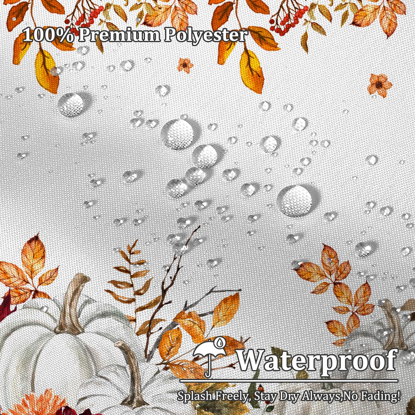 Renaiss 72 x 78 Inch Fall Harvest Thanksgiving Pumpkin Shower Curtain Autumn Leaves Pumpkins Farmhouse Bath Curtain Maple Leaves Bathroom Accessories Botanical Bathroom Curtain Liner Set with Hooks - Image 3