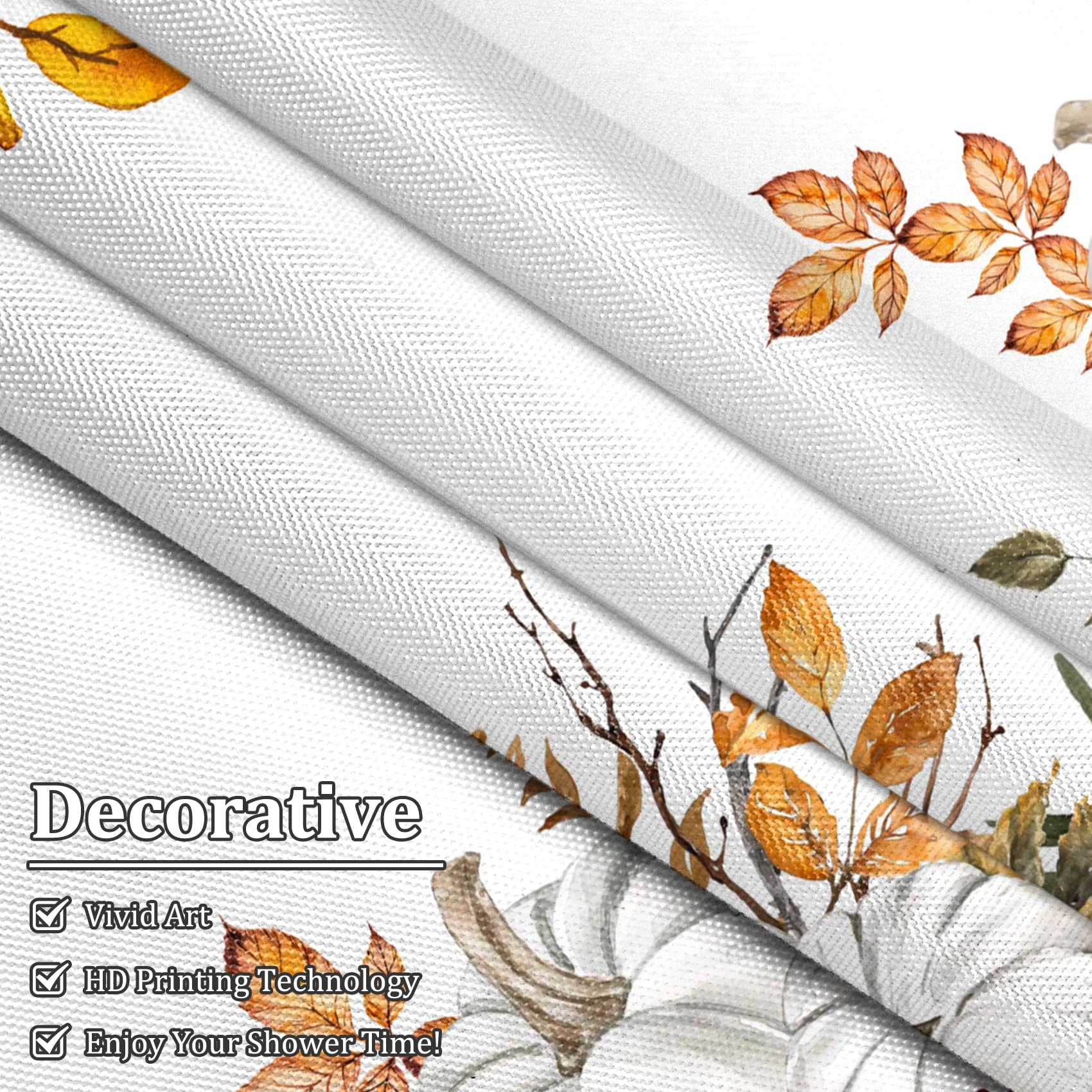 Renaiss 72 x 78 Inch Fall Harvest Thanksgiving Pumpkin Shower Curtain Autumn Leaves Pumpkins Farmhouse Bath Curtain Maple Leaves Bathroom Accessories Botanical Bathroom Curtain Liner Set with Hooks - Image 4