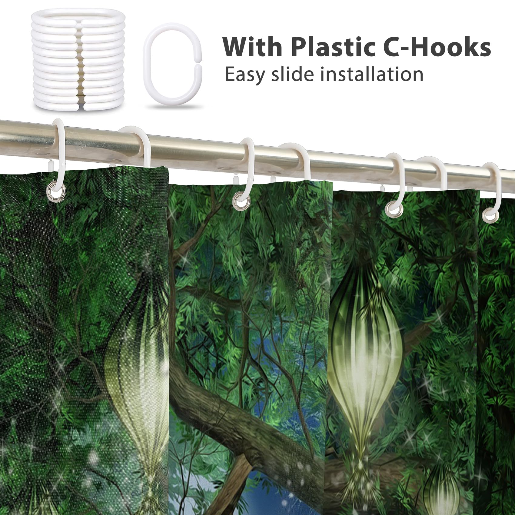 Renaiss 72x72 Inches Enchanted Forest Shower Curtains for Bathroom Wonderland Fantasy Shower Curtain Fairy Tales Magic Tree Full Moon Lanterns Jungle Bath Curtain Decorative Waterproof with Hooks - Image 6