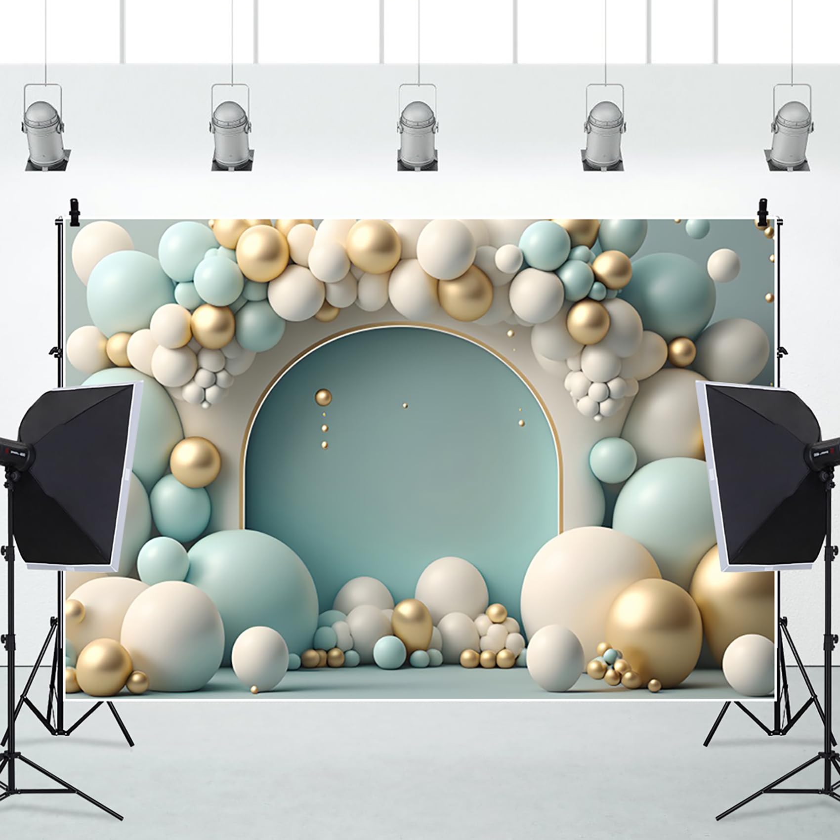 Renaiss 7x5ft 3D Balloons Photo Backdrop Blue White Balloon Arch Photography Background Birthday Wedding Party Cake Smash Banner Baby Shower Newborn Decor Portrait Photoshoot Photo Props - Image 3