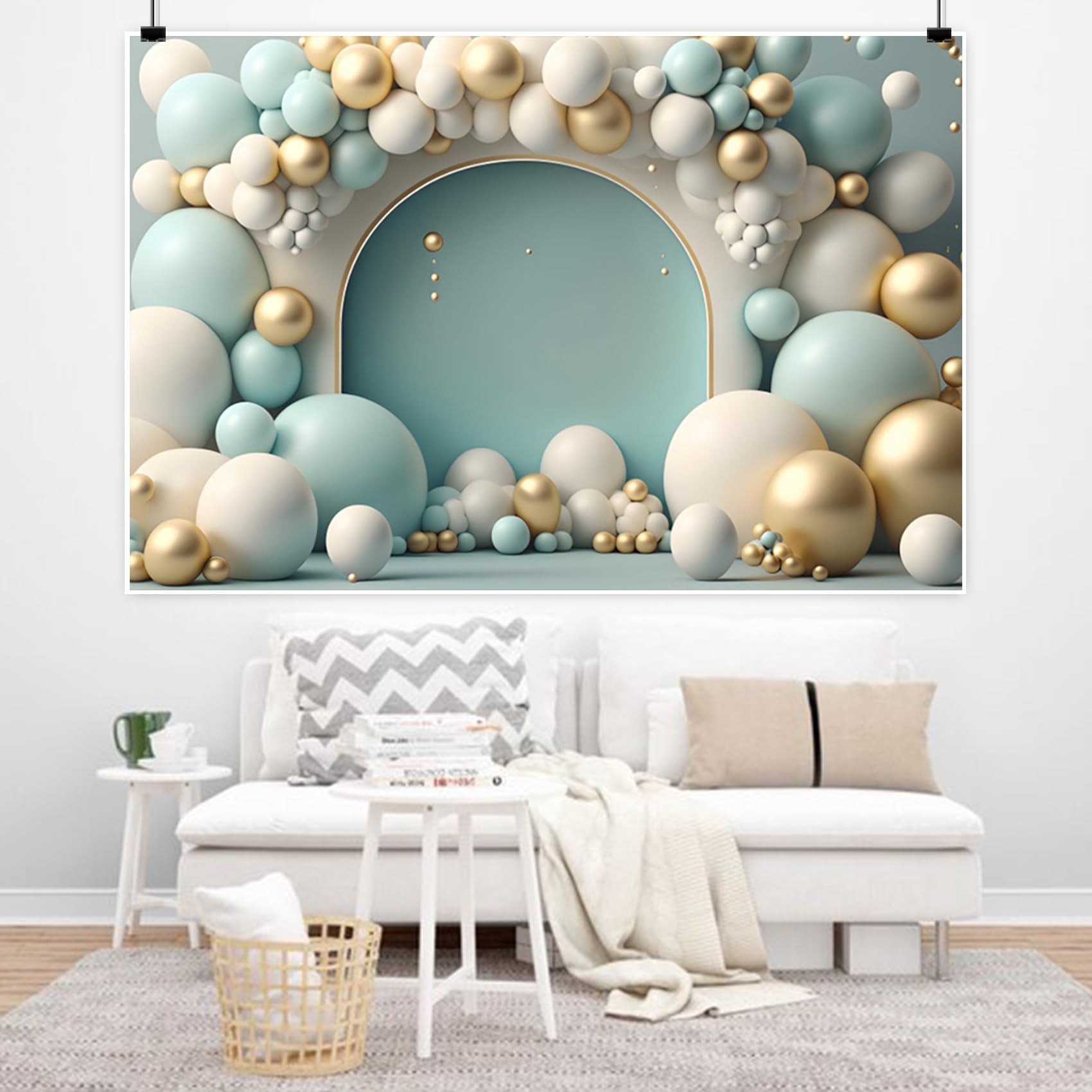 Renaiss 7x5ft 3D Balloons Photo Backdrop Blue White Balloon Arch Photography Background Birthday Wedding Party Cake Smash Banner Baby Shower Newborn Decor Portrait Photoshoot Photo Props - Image 5