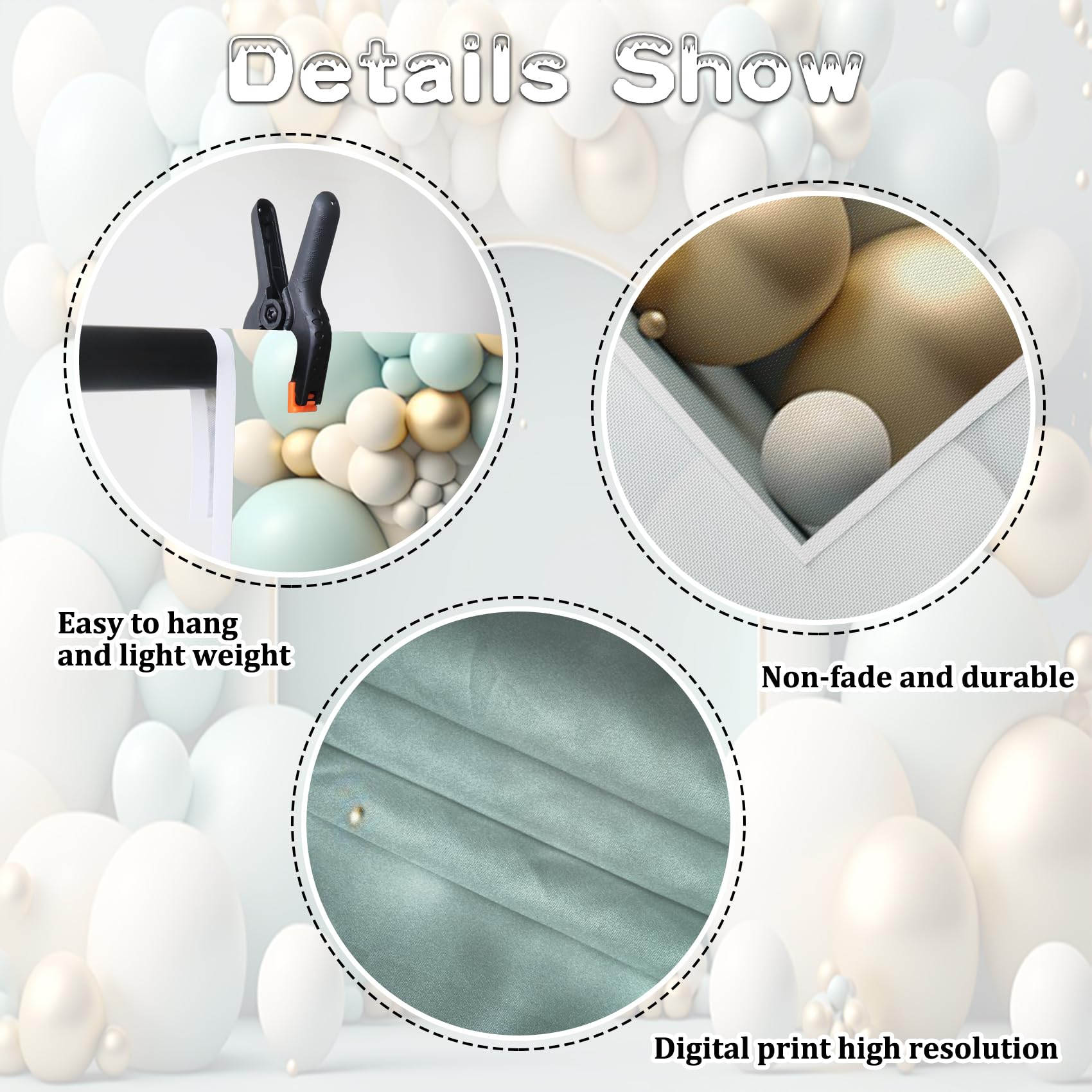 Renaiss 7x5ft 3D Balloons Photo Backdrop Blue White Balloon Arch Photography Background Birthday Wedding Party Cake Smash Banner Baby Shower Newborn Decor Portrait Photoshoot Photo Props - Image 6