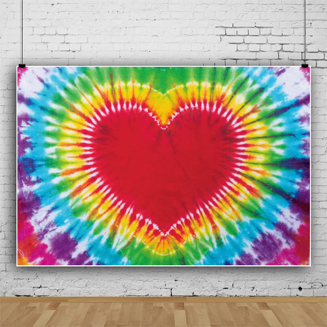 Renaiss 7x5ft Colorful Tie Dye Backdrop Rainbow Heart Love Wins LGBT Photography Background Psychedelic Tie Dye Theme Birthday Party Decor 60s 70s Hippie Groovy Peace Love Banner Photo Booth Props - Image 3