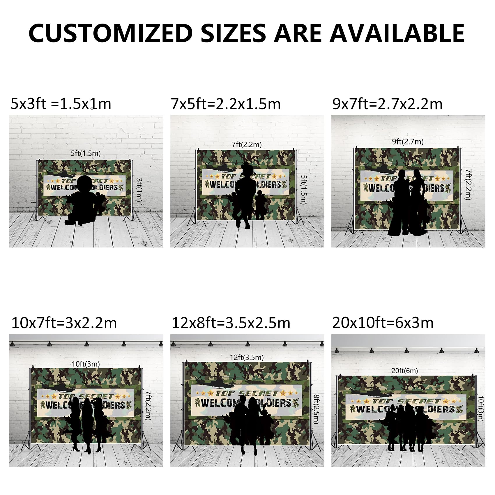 Renaiss 7x5ft Fabric Army Soldier Backdrop Welcome Soldiers Camouflage Photography Background Gold Stars Top Secret Military Helicopter Boot Camp Banner Kids Patriotic Birthday Party Decor Photo Props - Image 7