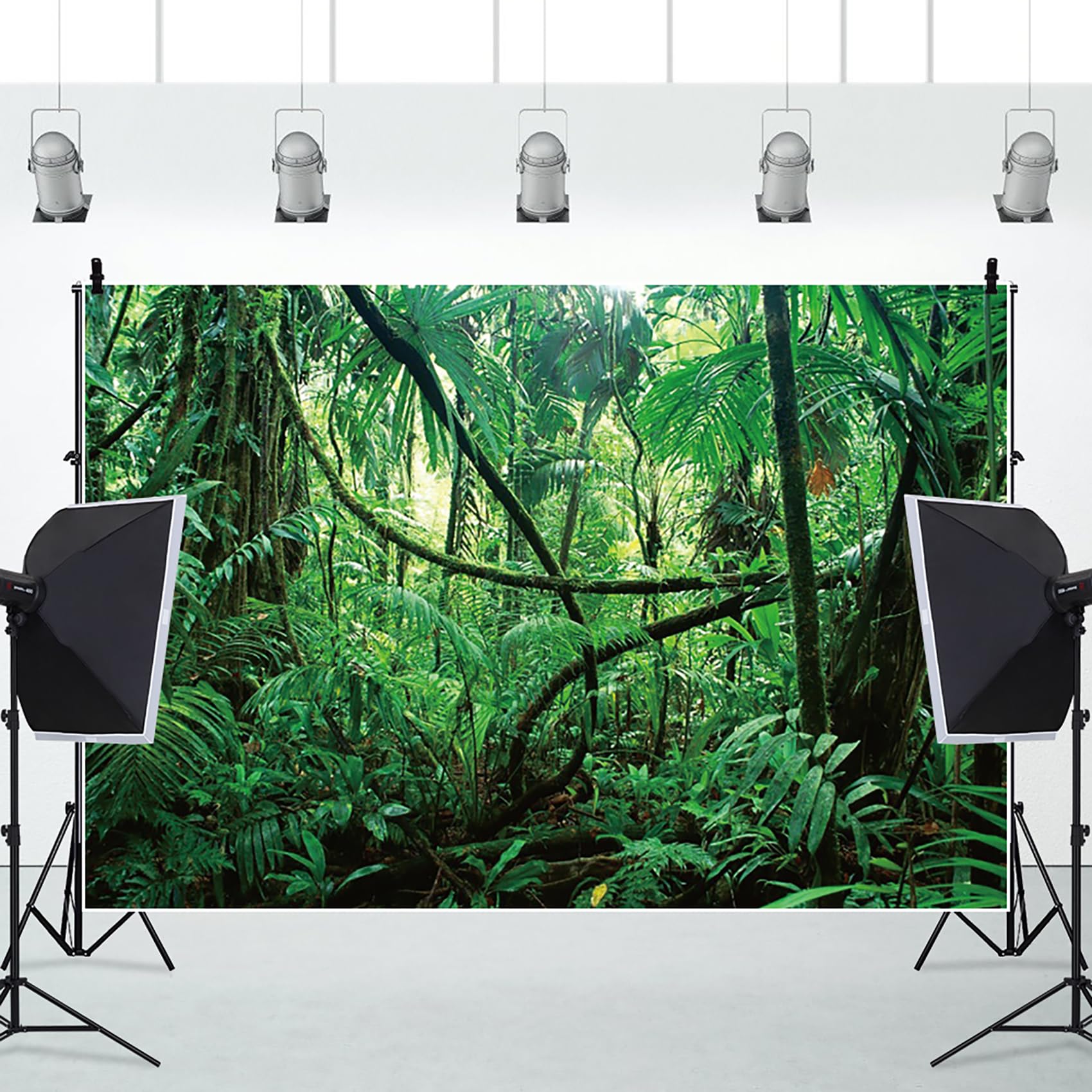 Renaiss 7x5ft Fabric Jungle Forest Photography Backdrop Tropical Rainforest Natural Scenery Background Safari Kids Adults Party Decor Summer Adventure Party Decorations Photo Banner Props - Image 3