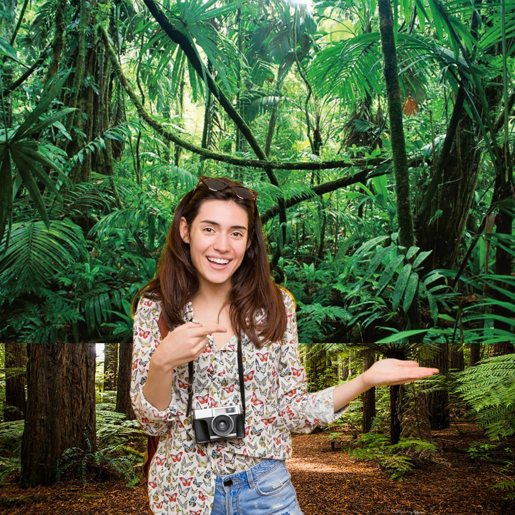 Renaiss 7x5ft Fabric Jungle Forest Photography Backdrop Tropical Rainforest Natural Scenery Background Safari Kids Adults Party Decor Summer Adventure Party Decorations Photo Banner Props - Image 4