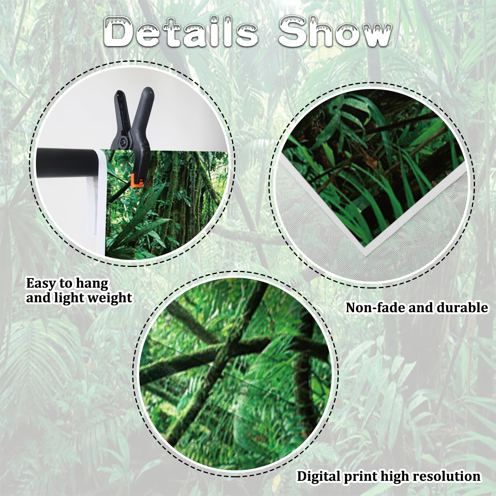 Renaiss 7x5ft Fabric Jungle Forest Photography Backdrop Tropical Rainforest Natural Scenery Background Safari Kids Adults Party Decor Summer Adventure Party Decorations Photo Banner Props - Image 6