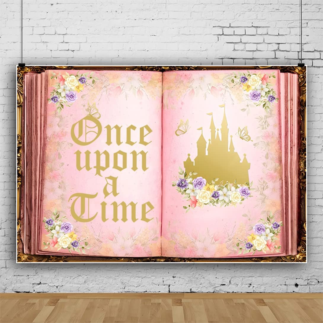 Renaiss 7x5ft Fairy Tale Books Backdrop Once Upon A Time Photography Background Old Open Magic Book Royal Castle Princess Wedding Birthday Baby Shower Party Decors Pink Storybook Photo Booth Props - Image 3
