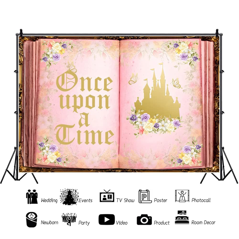 Renaiss 7x5ft Fairy Tale Books Backdrop Once Upon A Time Photography Background Old Open Magic Book Royal Castle Princess Wedding Birthday Baby Shower Party Decors Pink Storybook Photo Booth Props - Image 4
