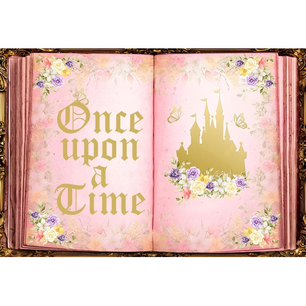 Renaiss 7x5ft Fairy Tale Books Backdrop Once Upon A Time Photography Background Old Open Magic Book Royal Castle Princess Wedding Birthday Baby Shower Party Decors Pink Storybook Photo Booth Props - Image 5