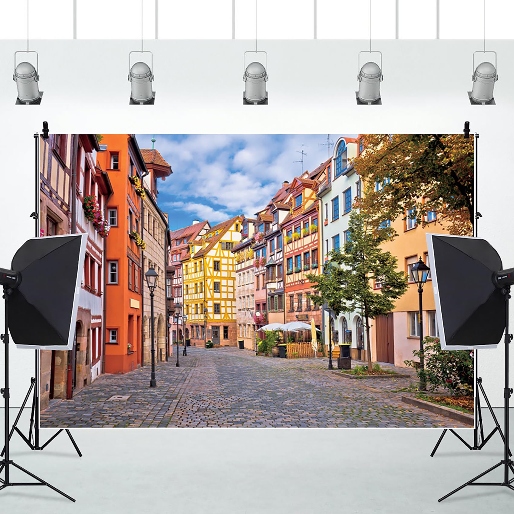 Renaiss 7x5ft Germany Town Street Backdrop Bavaria Oktoberfest Festival Deocr Banner Nuremberg Weisberg Historical Street Travel Photography Background Adult Portrait Photoshoot Studio Props Fabric - Image 5