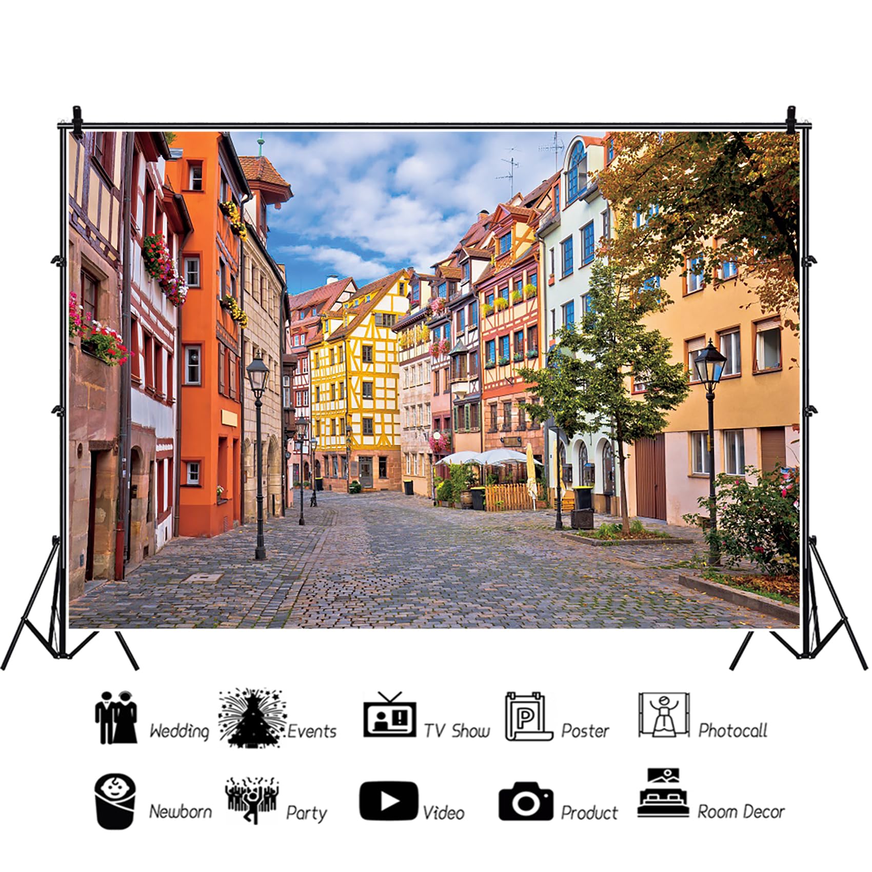 Renaiss 7x5ft Germany Town Street Backdrop Bavaria Oktoberfest Festival Deocr Banner Nuremberg Weisberg Historical Street Travel Photography Background Adult Portrait Photoshoot Studio Props Fabric - Image 6
