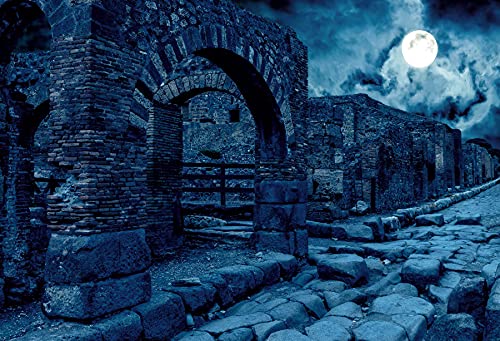 Renaiss 7x5ft Halloween Backdrop Ancient Ruins Stone Town Dark Night Full Moon Horror Photography Background Vintage Punk Gothic Medieval Buildings Photo Video Studio Props Party Supplies Decor Vinyl - Image 5