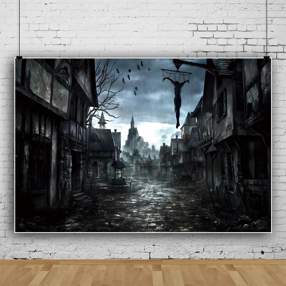 Renaiss 7x5ft Halloween Backdrop Scary Dark Night Clouds Lightning Horrorible Haunted Church Backdrops for Photography Background for Kids Theme Party Supplies Banner Photo Shoot Booth Props - Image 3