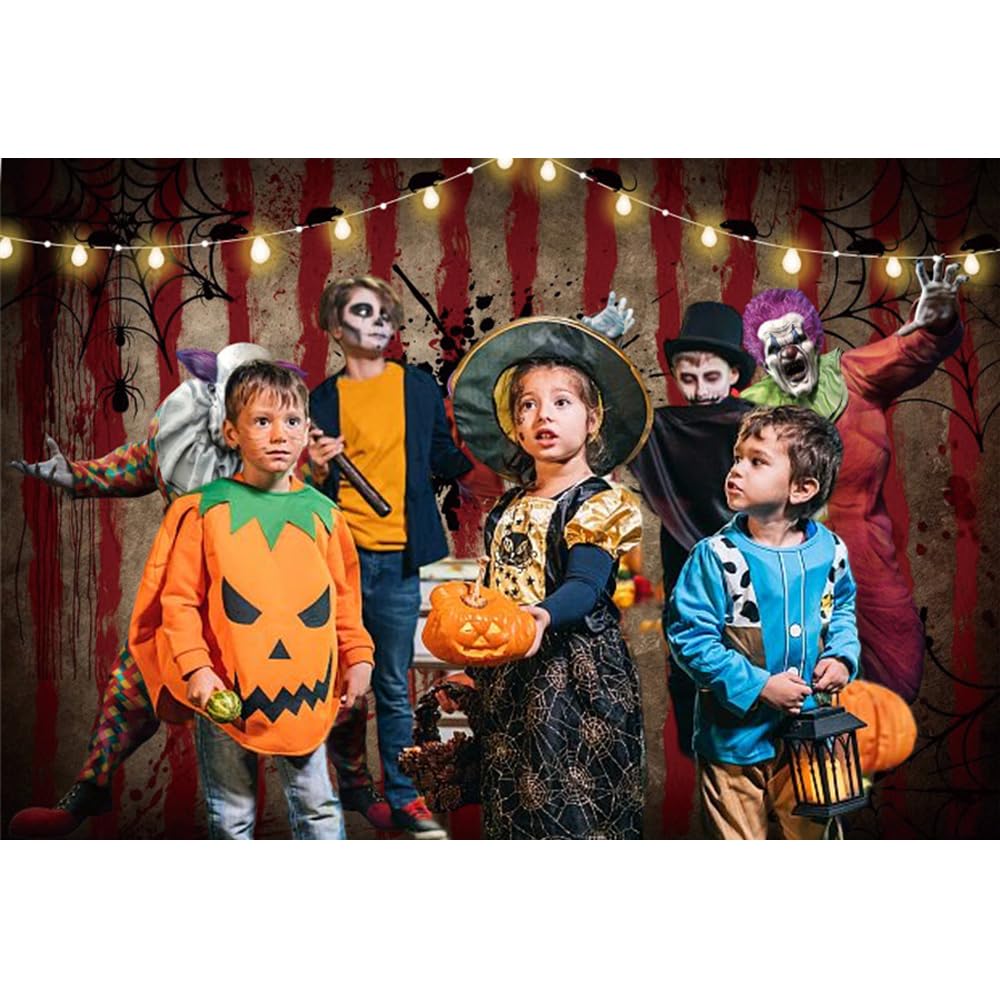 Renaiss 7x5ft Halloween Evil Clown Backdrop Horror Circus Scary Carnival Halloween Background Blood Handprint Spiderweb Trunk or Treat Birthday Party Decors Clown Circus Halloween Photo Booth Props - Image 4